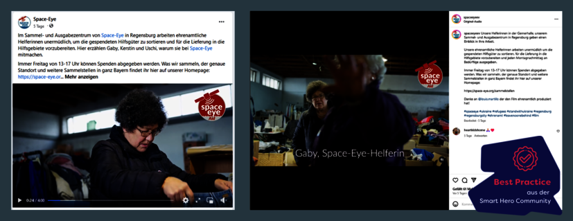 Screenshot eines Videos des Projekts Space-Eye, gepostet auf Facebook und Instagram