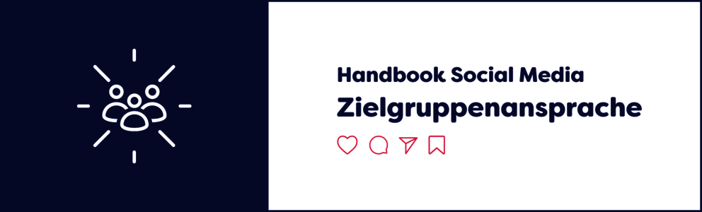 Symbol einer dreiköpfigen Gruppe und Aufschrift "Social Media Handbook: Zielgruppenansprache"