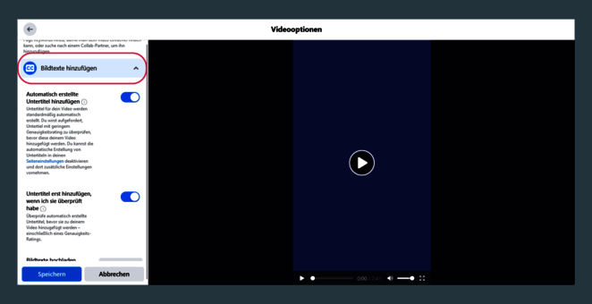 Screenshot der automatischen Untertitel-Funktion bei Facebook
